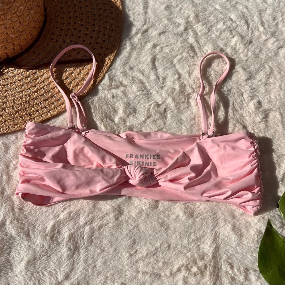 Frankie's Bikinis Pink Knotted Carrie Bikini Top Size Medium